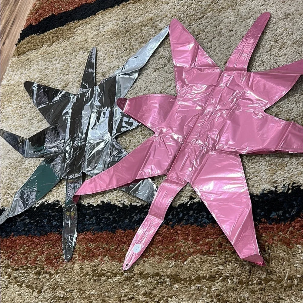 Balloons Qty 2 Pink & Silver Star-Shaped Party Balloons Birthday Decoration NWOT